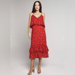 Misa Gracy Dress Ruffle Tiered Size Medium Red Floral
